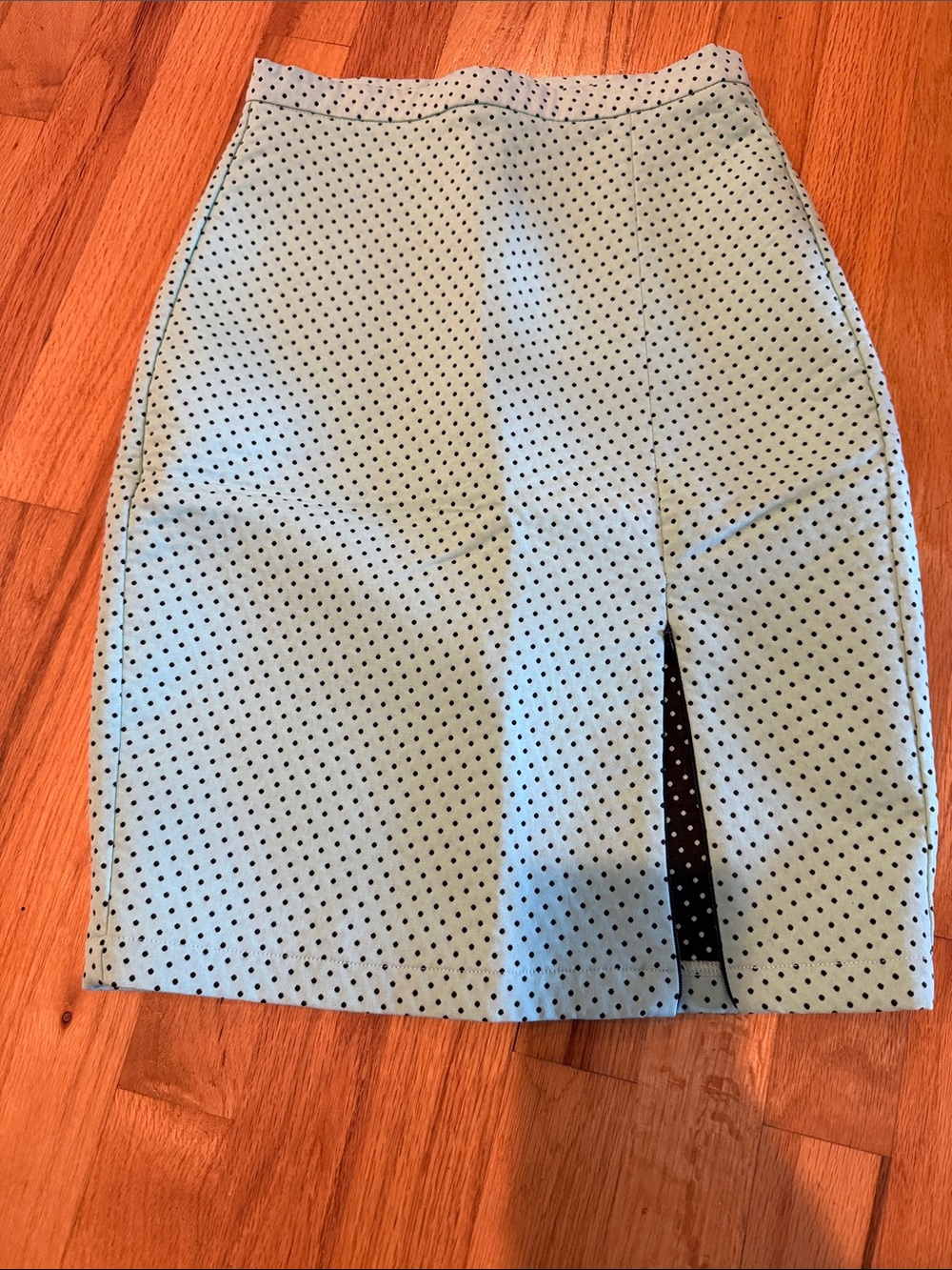 Zara Light Blue Pencil Skirt with Black Polka Dots